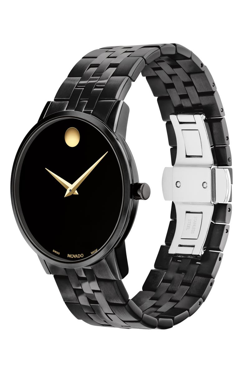 Movado Museum Diamond Classic Bracelet Watch, 40mm, Alternate, color, Black