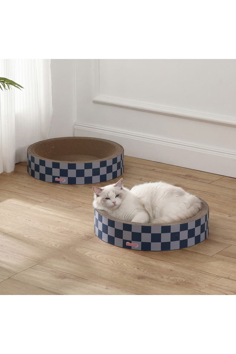 Daisy Modern Cardboard Bowl Cat Scratcher with Catnip, Alternate, color, Navy/Blue