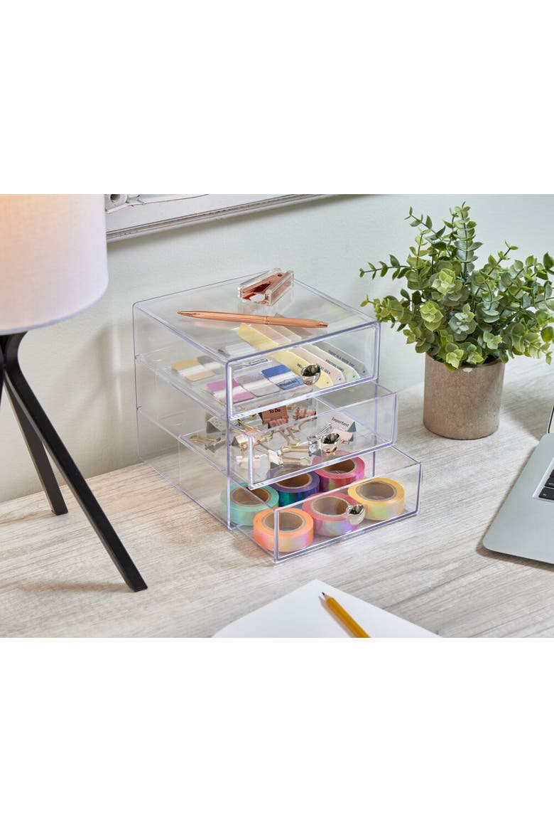 Stackable 3-Drawer Vanity Makeup Organizer - Clear, Alternate, color, Clear