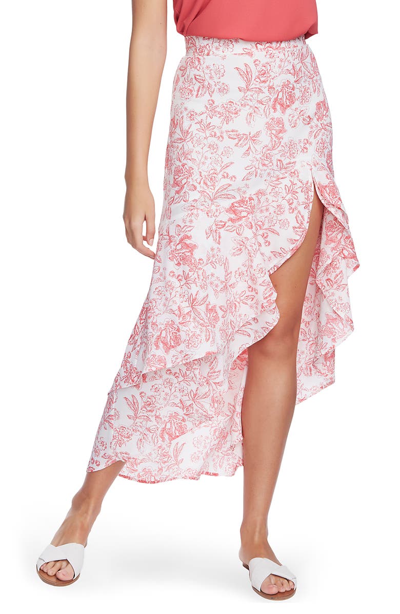 1.STATE Porcelain Floral Print High/Low Maxi Skirt, Main, color, 