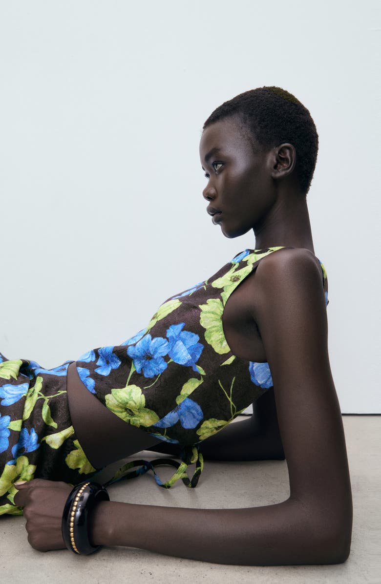 MANGO Open Back Floral Top, Alternate, color, Black