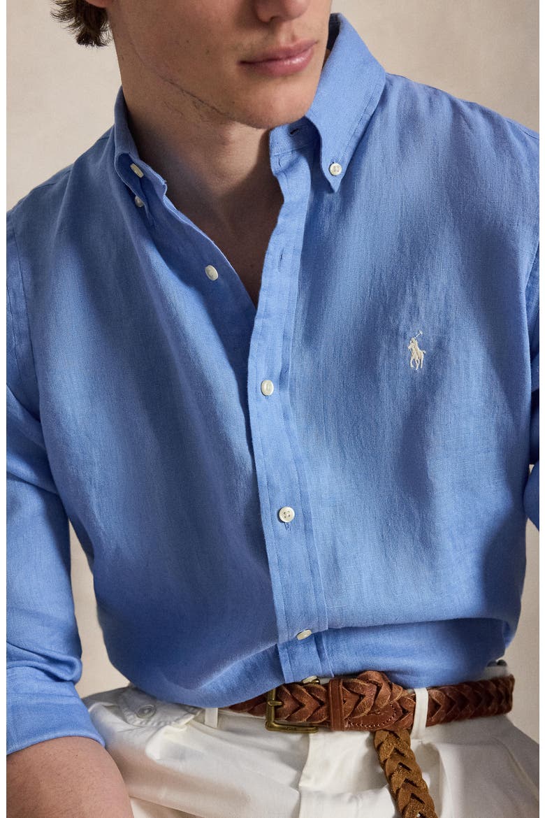 Classic Fit Linen Button-Down Shirt, Alternate, color, BRISTOL BLUE