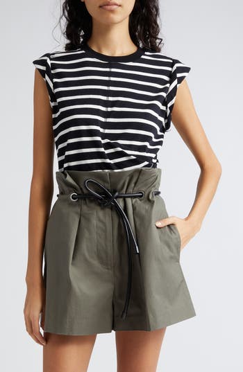 3.1 Phillip Lim Cotton Striped Rolled Sleeve Top In Black Multi Stripe