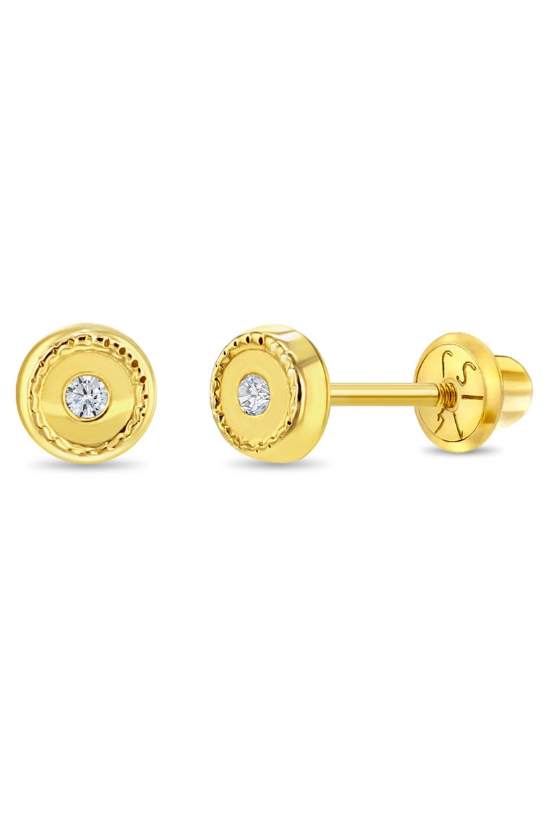 14k Round Bezel Set Earrings, Main, color, Gold