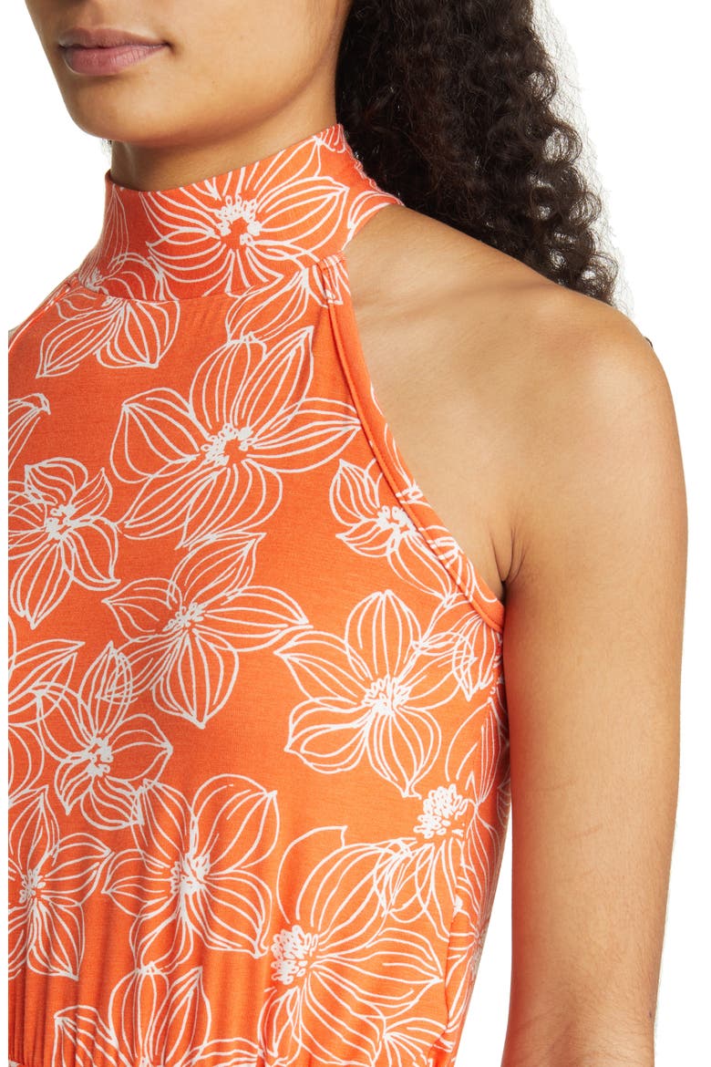Floral Tie Waist Halter Knit Maxi Dress, Alternate, color, TANGERINE