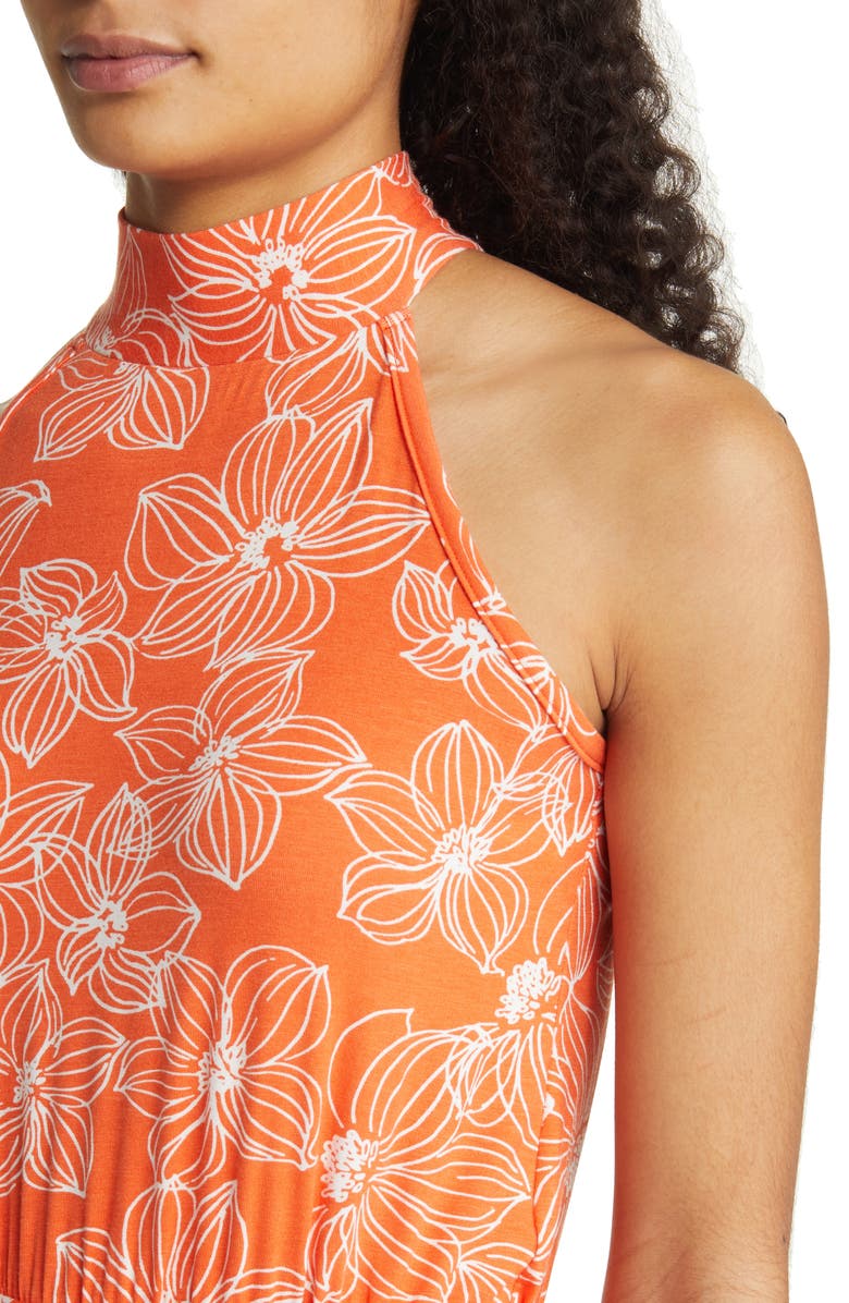 Loveappella Floral Tie Waist Halter Knit Maxi Dress, Alternate, color, Tangerine