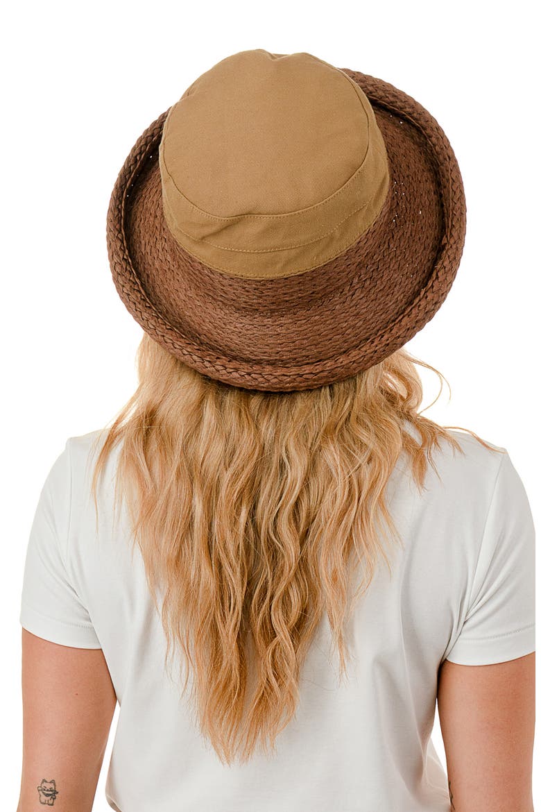 Woven & Straw Rolled Bucket Hat, Alternate, color, BROWN