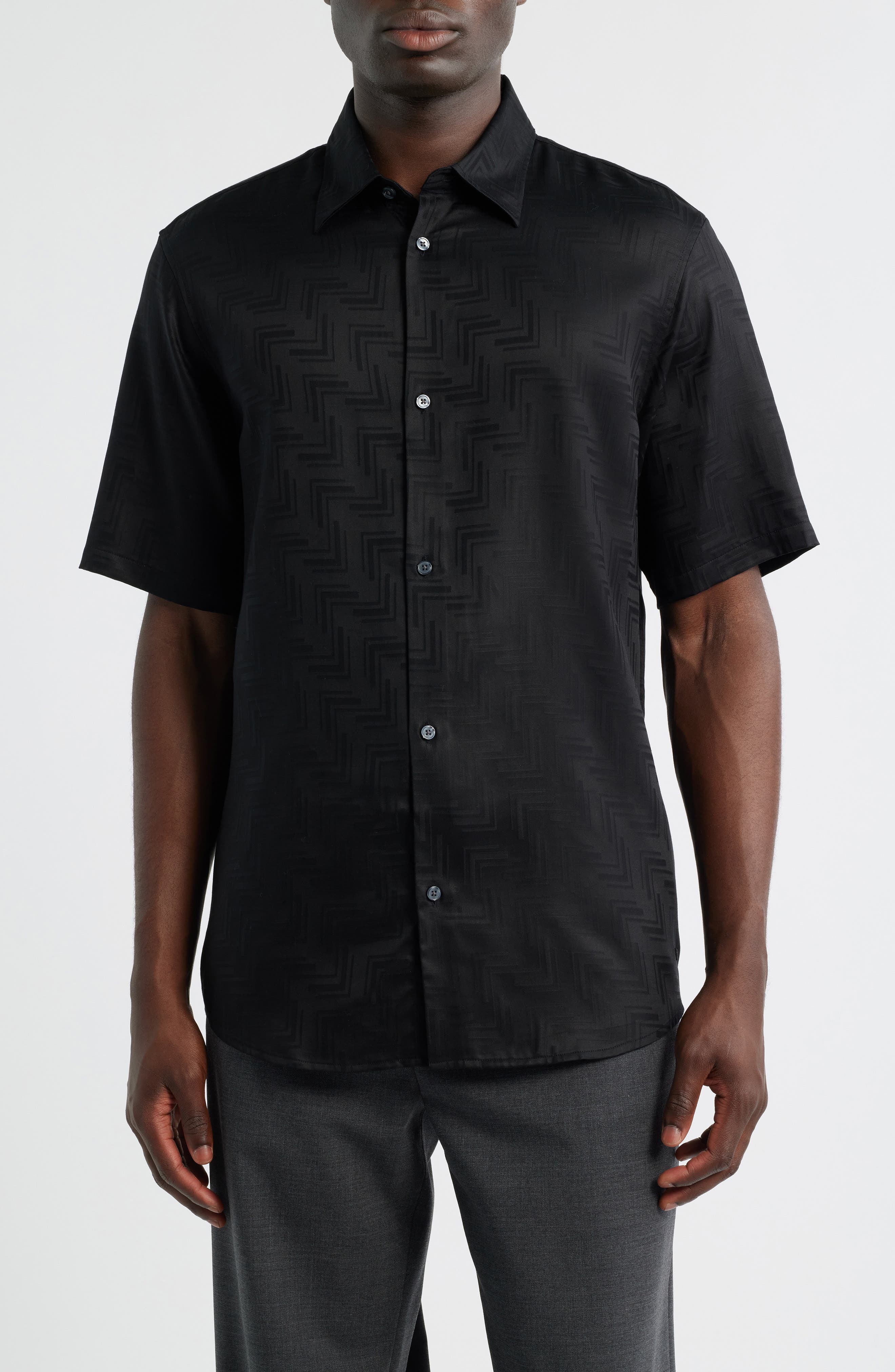 Emporio Armani Short Sleeve Lyocell Button-Up Shirt