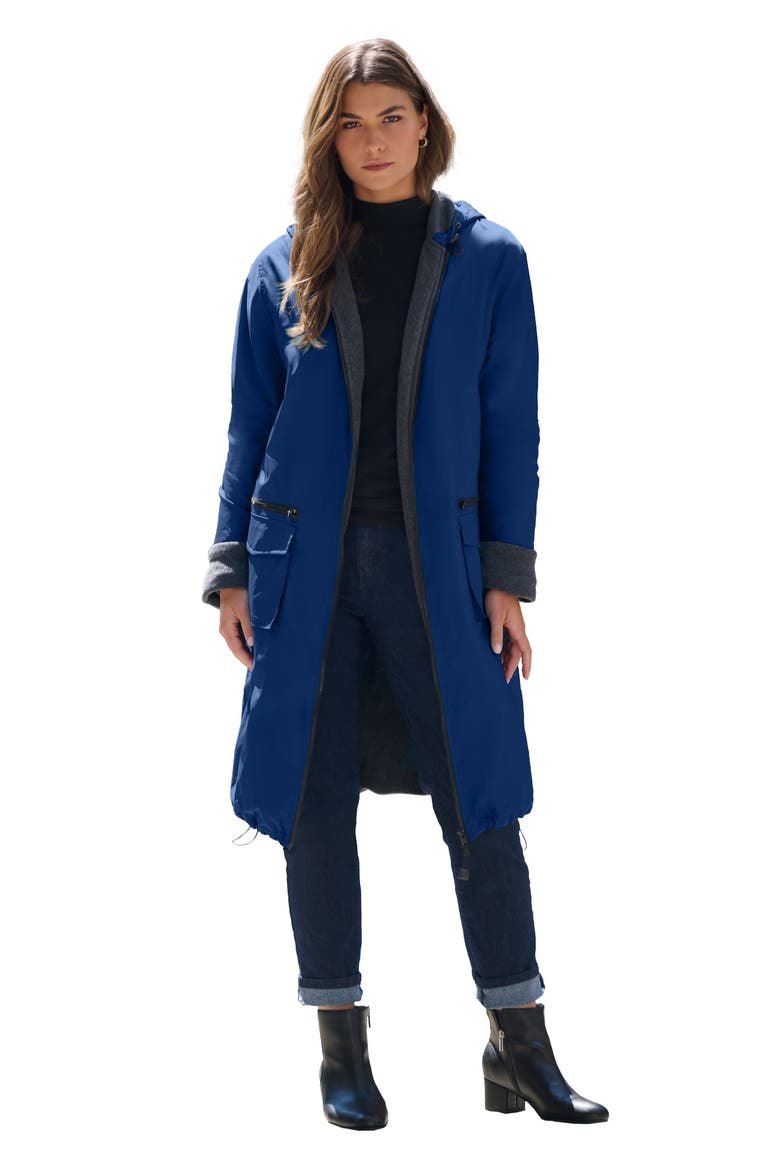 Plus Size Knee Length Hooded Nylon Jacket, Main, color, EVENING BLUE