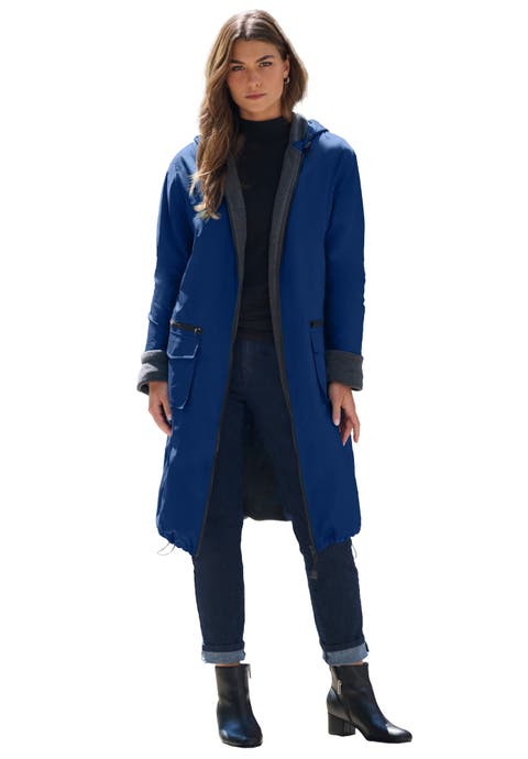 Plus Size Knee Length Hooded Nylon Jacket