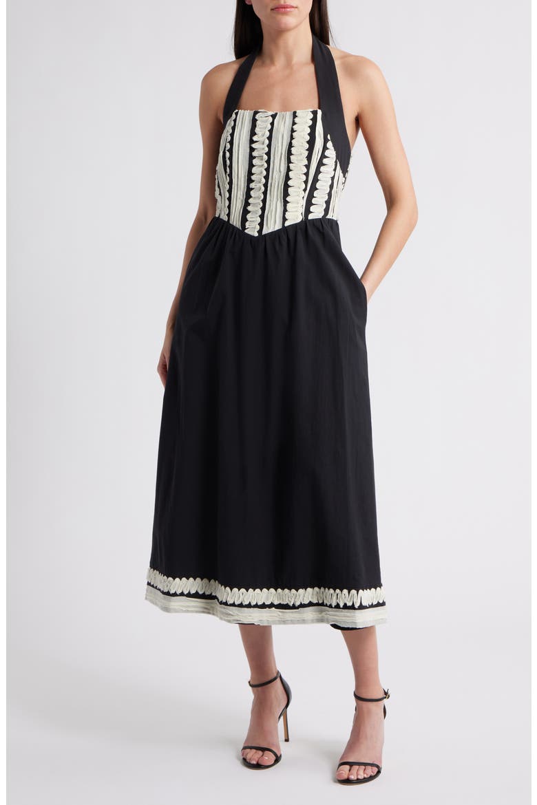 Fernanda Halter Cotton Midi Dress, Main, color, BLACK/ CREAM