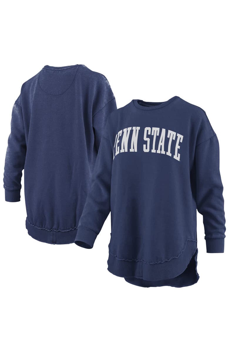 PRESSBOX Women's Pressbox Navy Penn State Nittany Lions Melange Poncho Vintage Fleece Long Sleeve Pullover Sweatshirt, Main, color, Navy