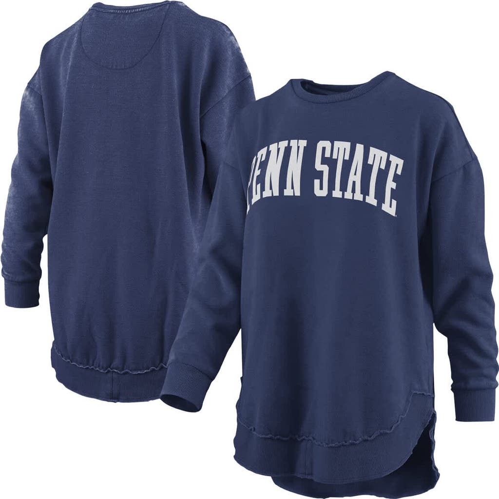 Pressbox Navy Penn State Nittany Lions Melange Poncho Vintage Fleece Long Sleeve Pullover Sweatshir In Blue