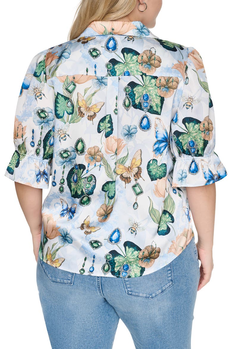 Printed Three-Quarter Sleeve Button Front Shirt, Alternate, color, SOFT WHITE MULTI