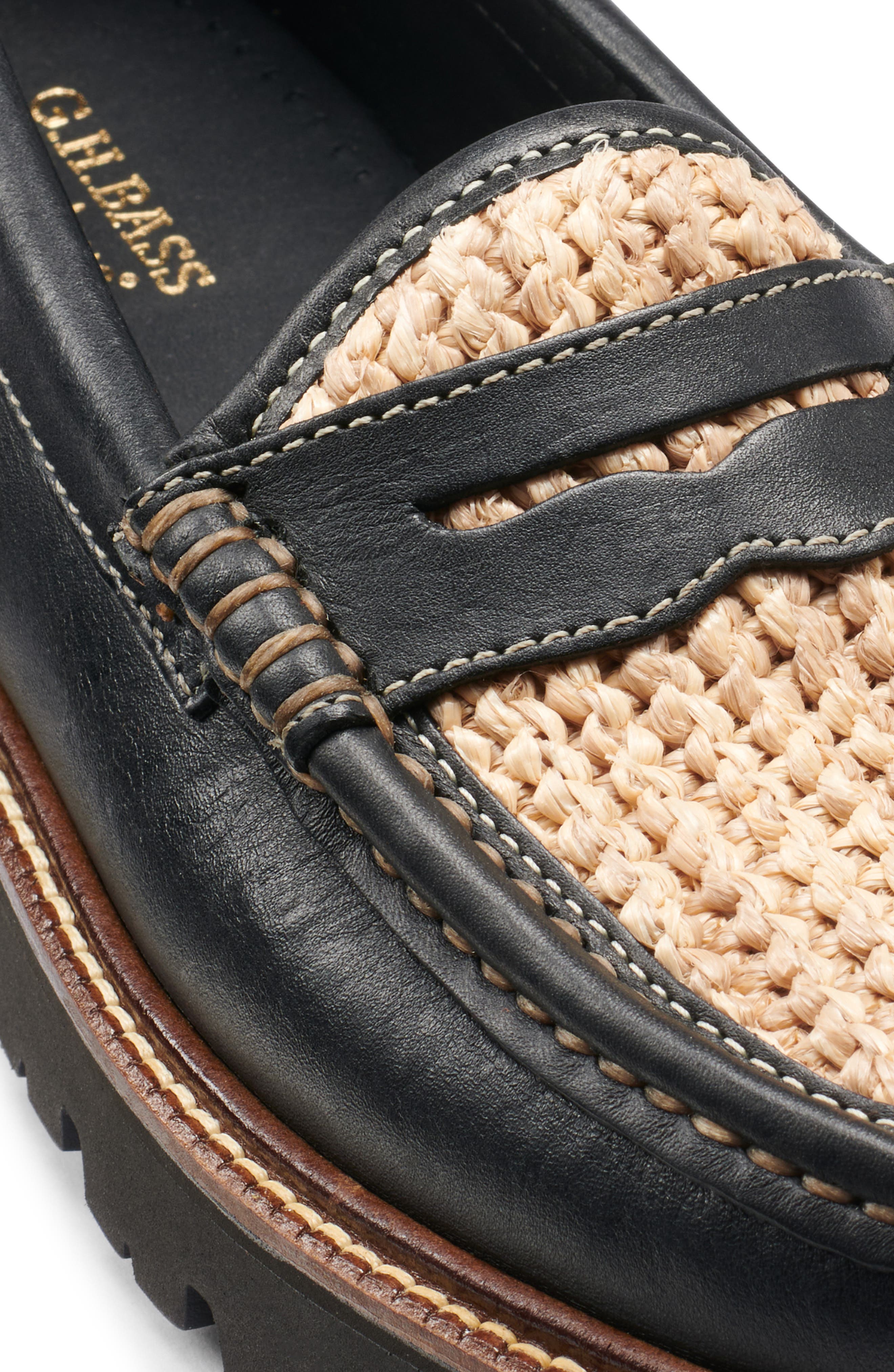 G.H.BASS Whitney Super Lug Sole Penny Loafer, Alternate, color, Black/ Natural