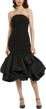 Mac Duggal Women's Crepe Strapless Midi Dress With Taffeta Bubble Hem