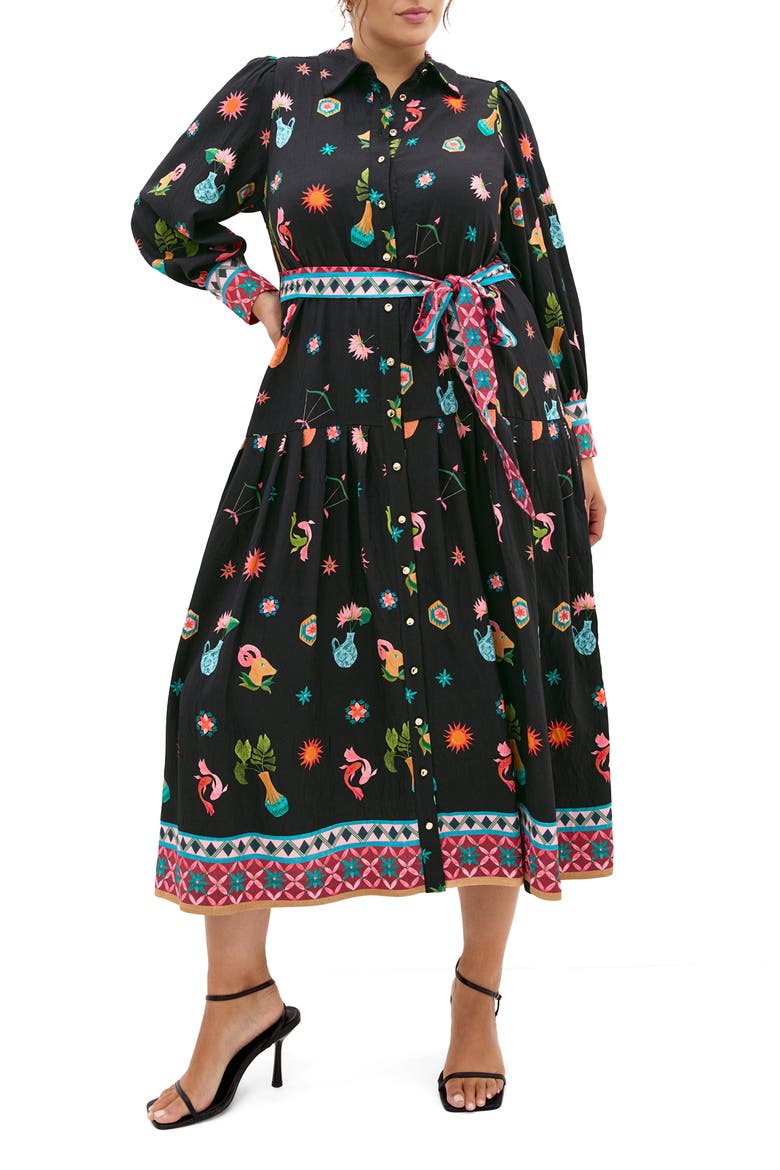 Lina Long Sleeve Belted Maxi Shirtdress, Main, color, LA MONT BLACK