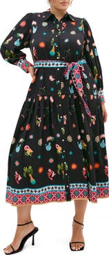 City Chic Lina Long Sleeve Belted Maxi Shirtdress