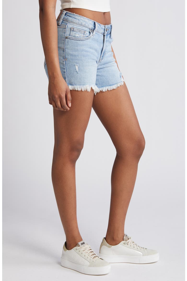 Frayed Low Rise Denim Shorts, Alternate, color, MEDIUM WASH