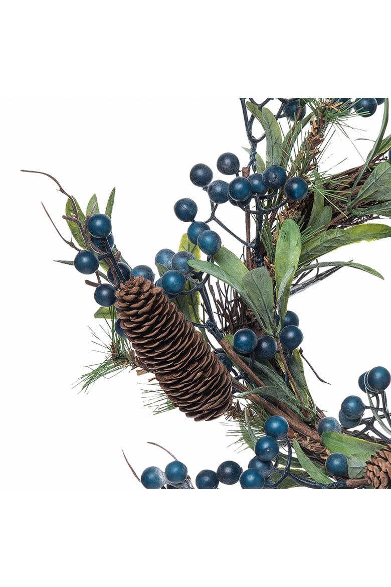 Blue Berry Pinecone & Leaves Medium Artificial Wreath 12", Alternate, color, Green