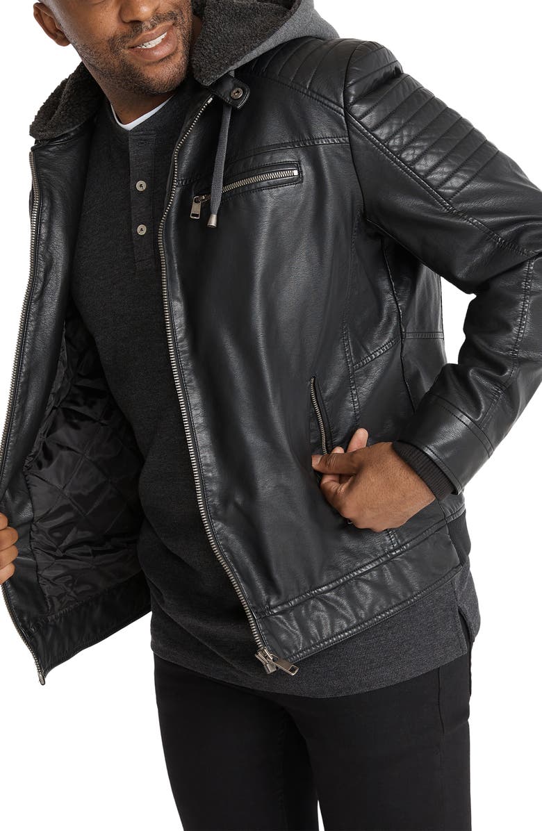 Johnny Bigg Dane Faux Leather Biker Jacket with Removable Hood, Alternate, color, 