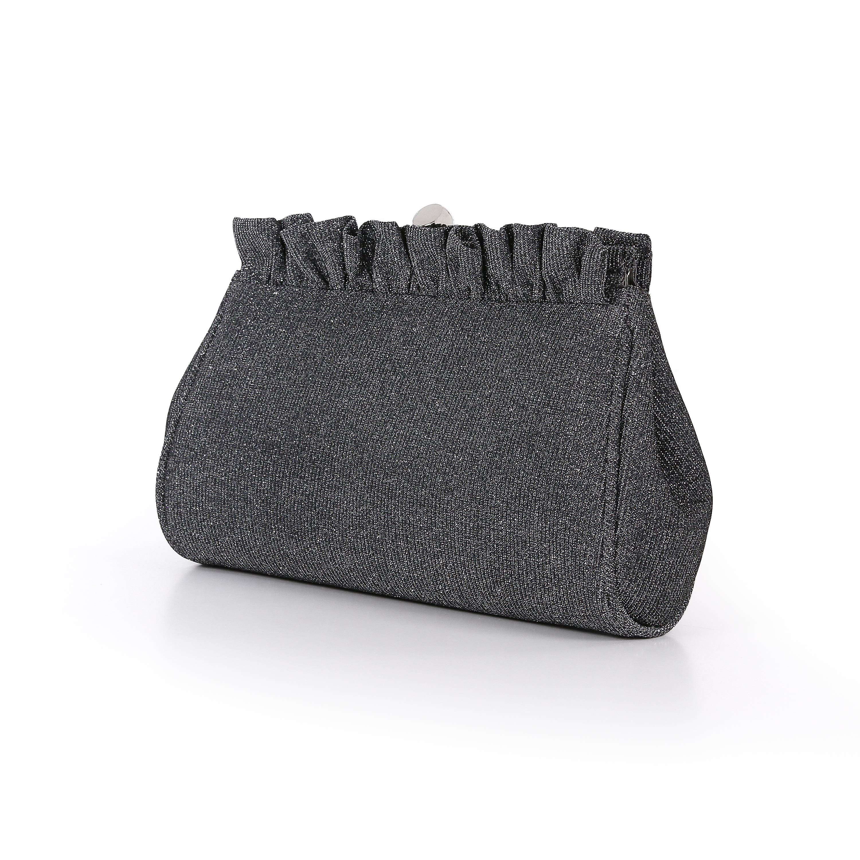 Ria Sparkle Jacquard Ruffle Top Clutch, Alternate, color, Pewter