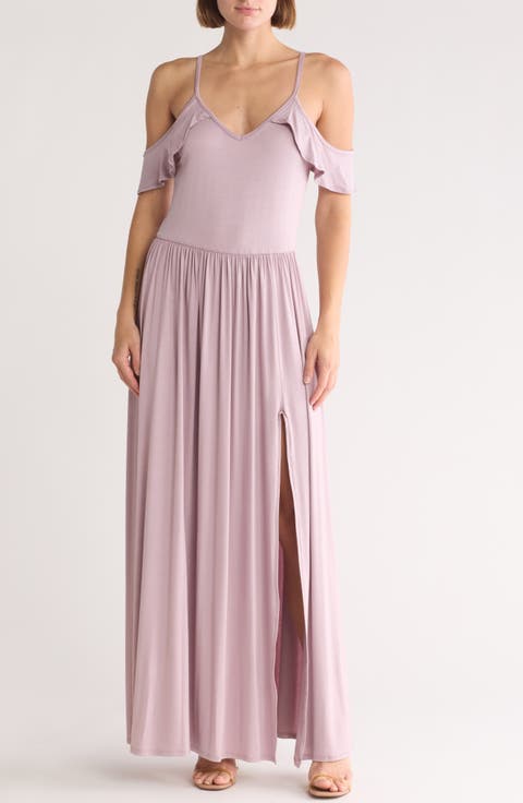 Ruffle Cold Shoulder Maxi Dress