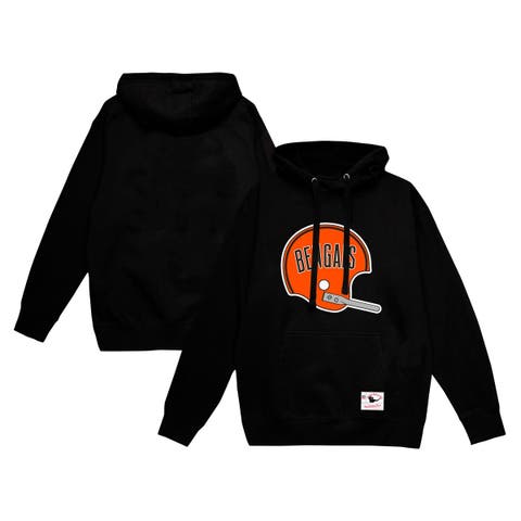 Men's Mitchell & Ness Black Cincinnati Bengals Helmet Logo Vintage Pullover Hoodie