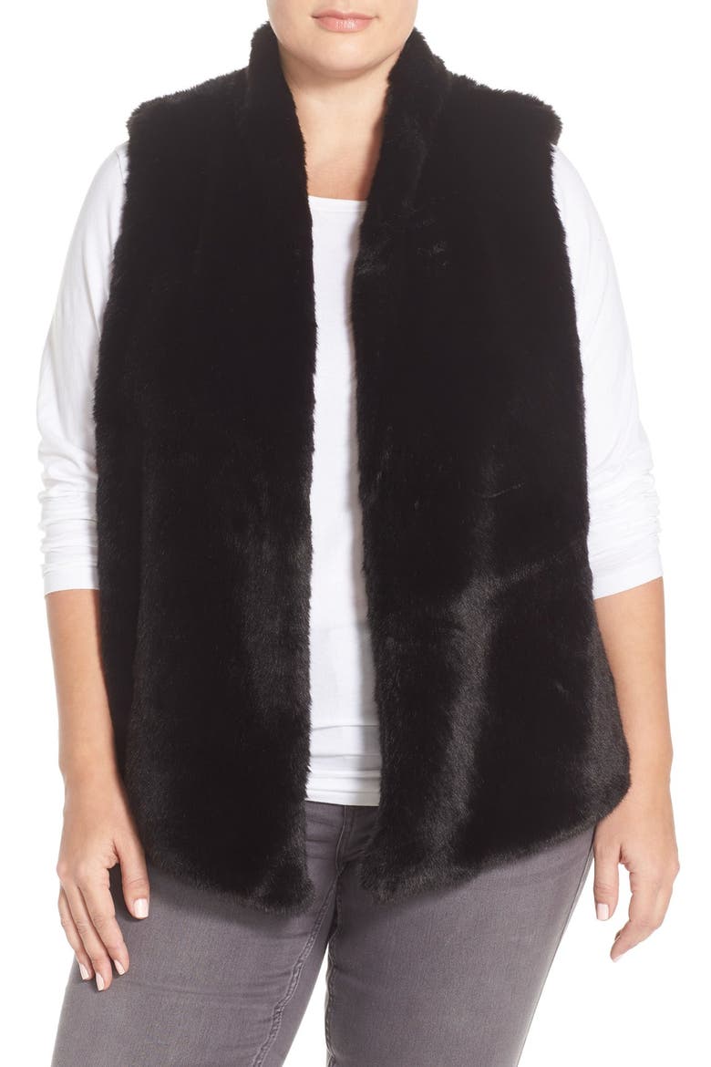'Kya' Faux Fur Vest, Main, color, BLACK
