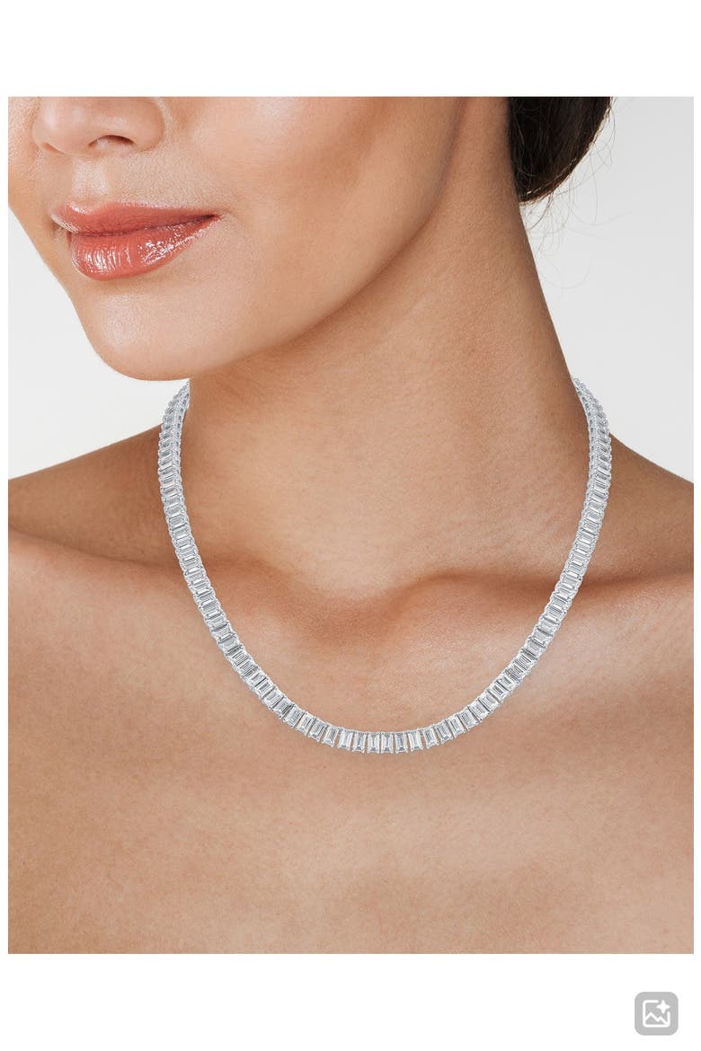 Emerald-Cut Cubic Zirconia Tennis Necklace, Alternate, color, RHODIUM PLATED