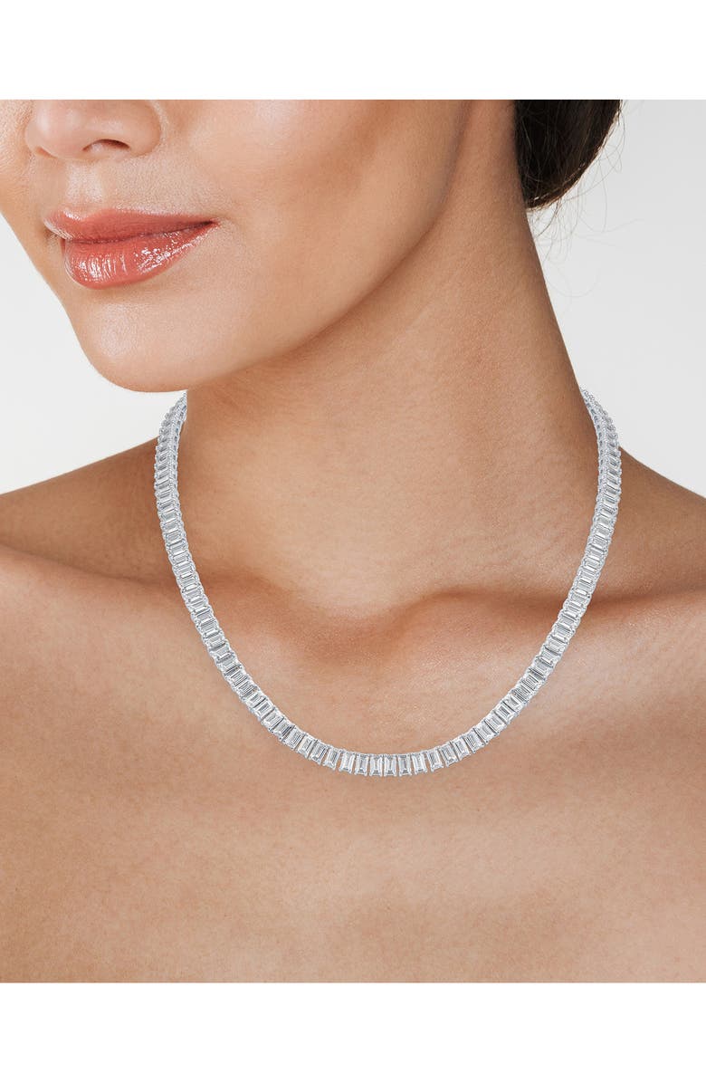 CZ by Kenneth Jay Lane Emerald-Cut Cubic Zirconia Tennis Necklace, Alternate, color, Rhodium Plated