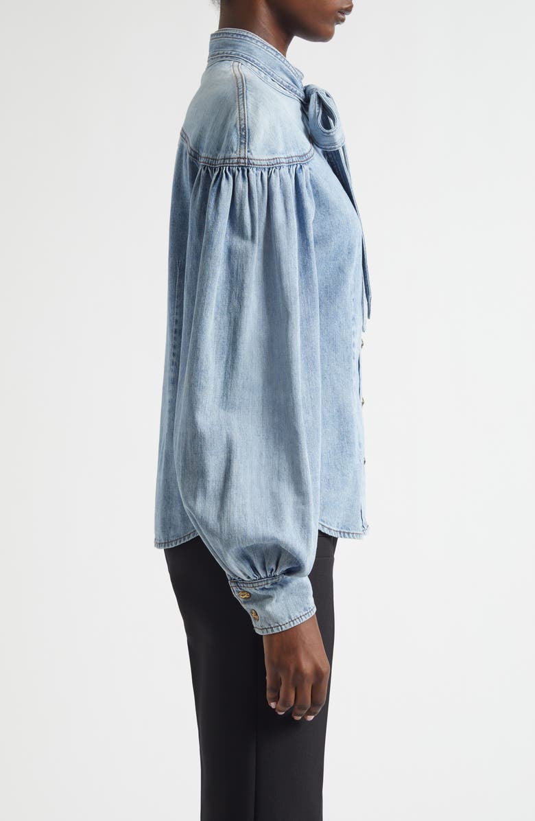 Zimmermann Hypnotic Denim Tie Neck Shirt, Alternate, color, Dawn Blue