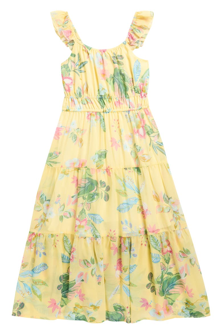 Kids' Floral Tiered Maxi Dress, Main, color, YELLOW