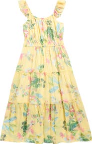Ava & Yelly Kids' Floral Tiered Maxi Dress