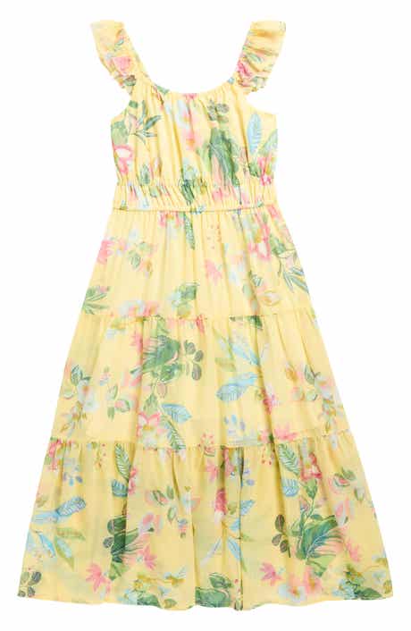 Ava & Yelly Kids' Floral Tiered Maxi Dress