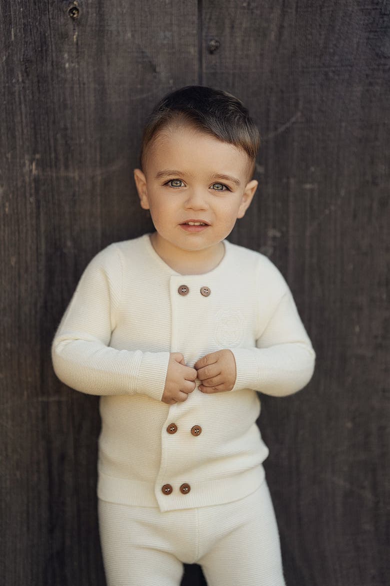 Crest Knitted 2 Piece Long Sleeve Top and Pants Set, Alternate, color, Cream