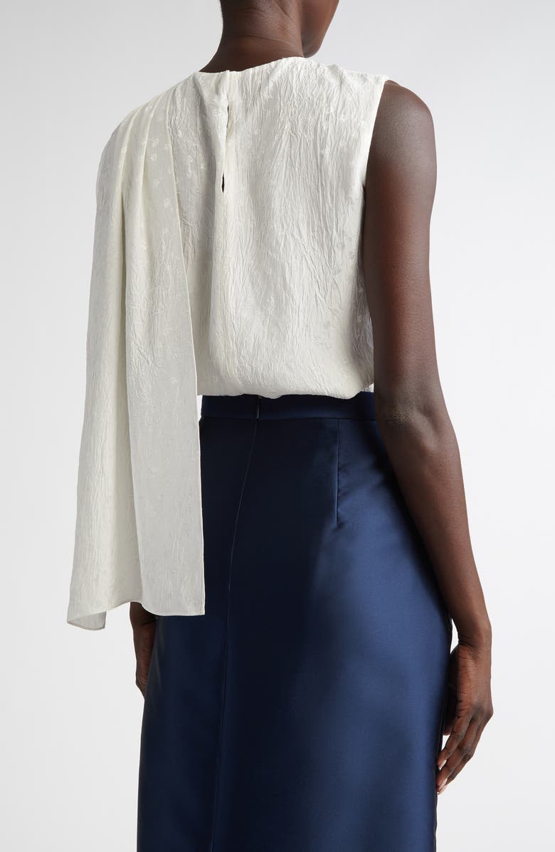 Erdem Asymmetric Drape Scarf Floral Jacquard Crushed Satin Top, Alternate, color, 