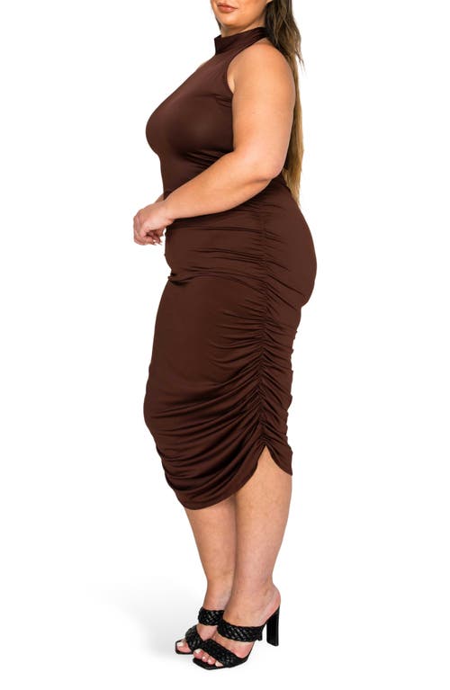 L I V D Izzy Ruched Midi Halter Dress In Brown
