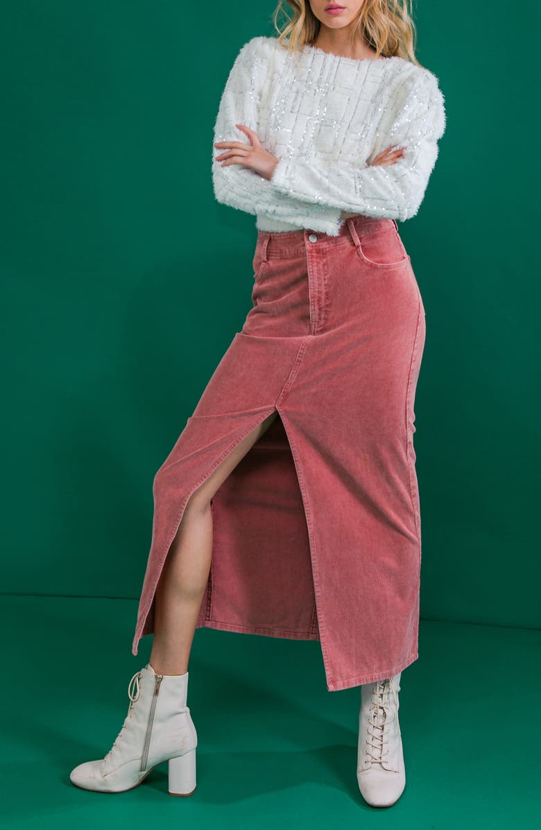 FLYING TOMATO Washed Corduroy Maxi Skirt, Alternate, color, Mauve