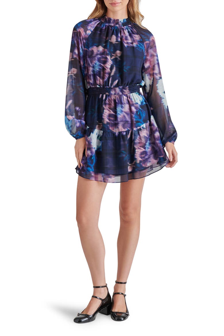 Rylan Print Long Sleeve Minidress, Main, color, MIDNIGHT