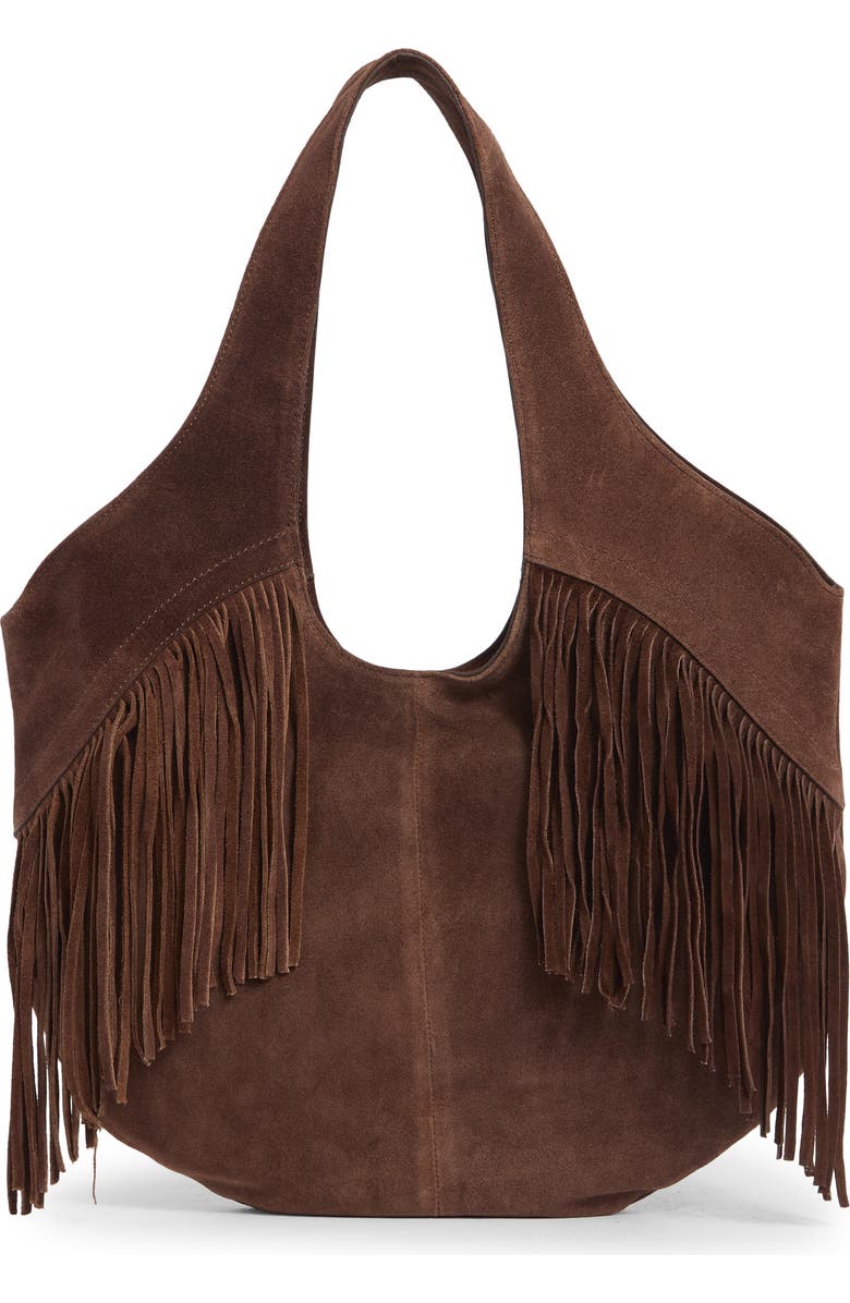 Lucky Brand Nyra Fringe Suede Tote Bag, Main, color, Dark Cappuccino