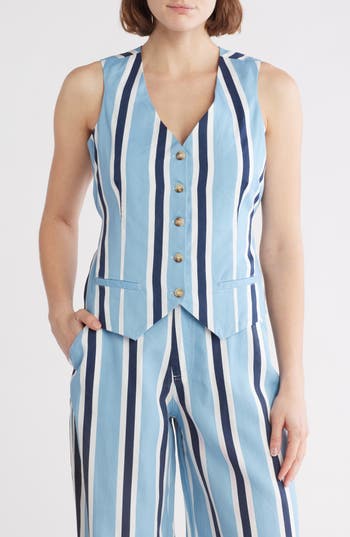 Love By Design April V-neck Vest In Chambray Stripe