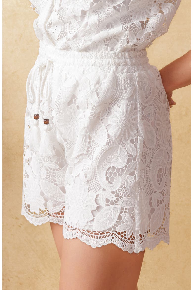 Lace Drawstring Shorts, Alternate, color, WHITE