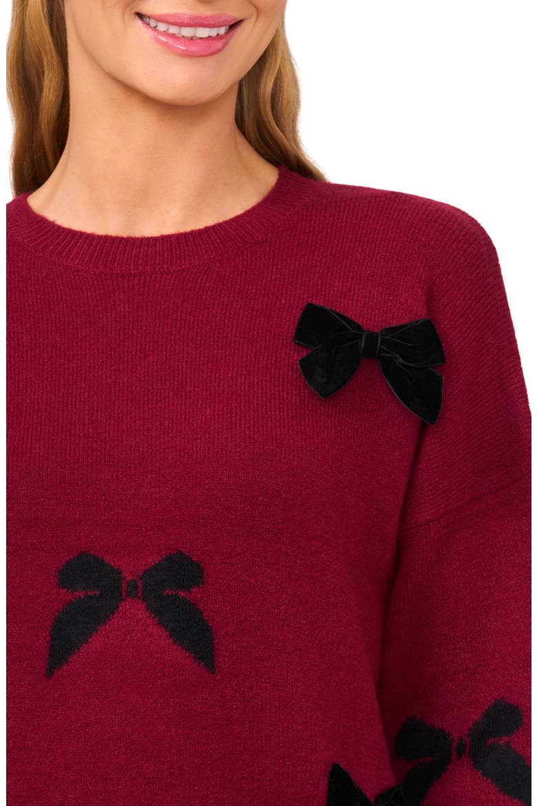 Bow Crewneck Sweater, Alternate, color, DEEP MERLOT