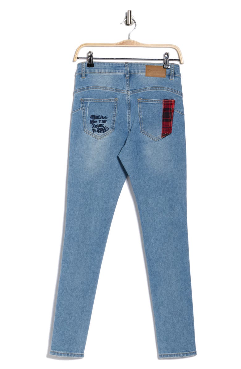 Desigual Mickey Mouse Patchwork Skinny Jeans, Alternate, color, Medium Blue