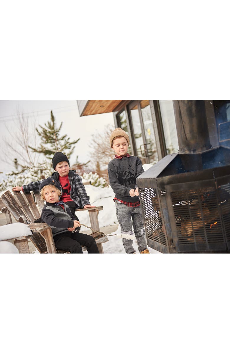 Deux par Deux Baby Boy's Printed Reindeer Poplin Shirt With Bow Tie Red, Alternate, color, Jester Red