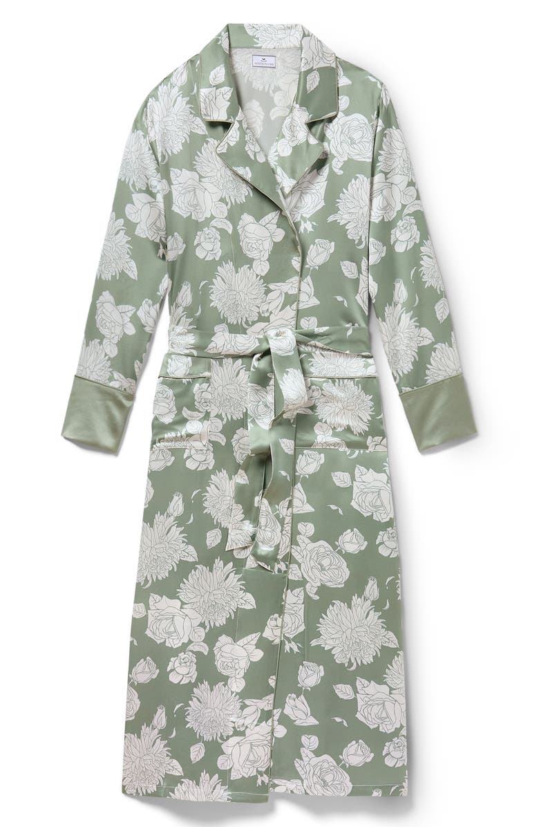 Petite Plume Floral Mulberry Silk Robe, Alternate, color, Green