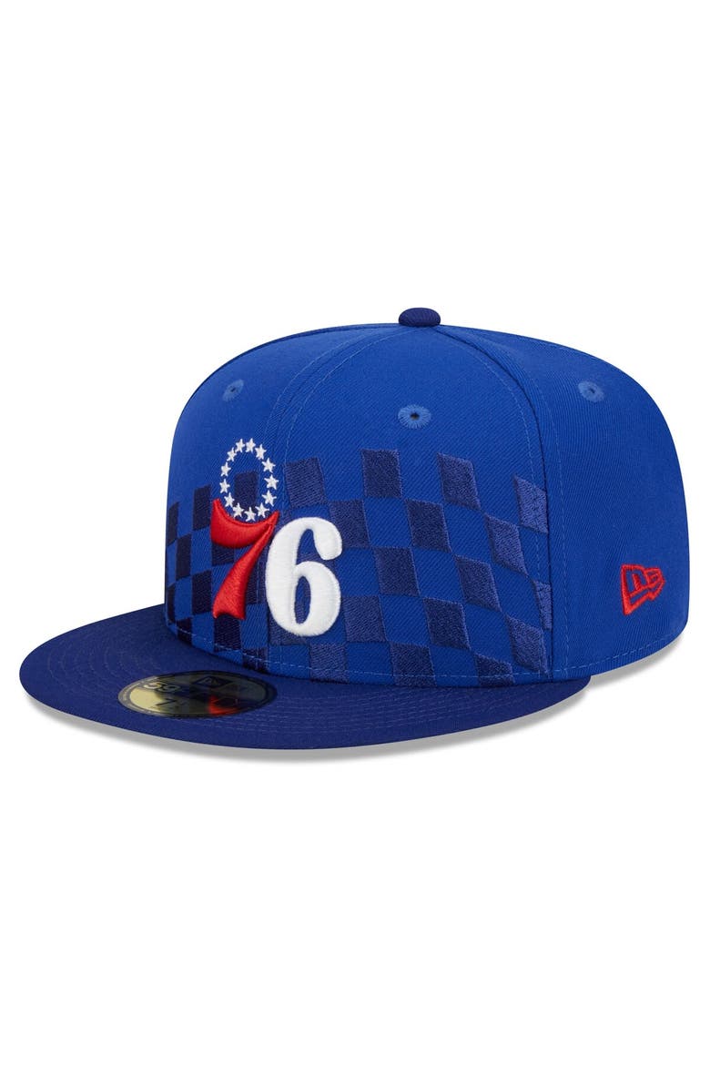 Men's New Era Royal Philadelphia 76ers  Rally Drive Checkerboard 59FIFTY Crown Fitted Hat, Alternate, color, Royal