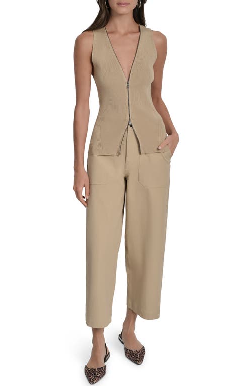 Dkny Two-way Zip Knit Vest In Brown