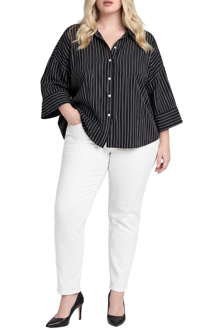 Striped Drop Shoulder Button Down Shirt, Alternate, color, BLACK STRIPE